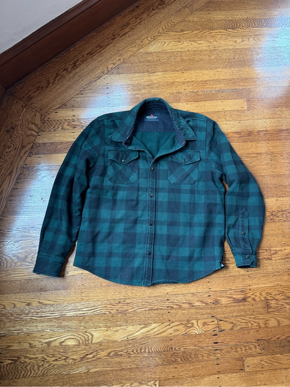 American Giant Buffalo Plaid Fleece Lined Shirt Jacket Made in USA Men’s XL